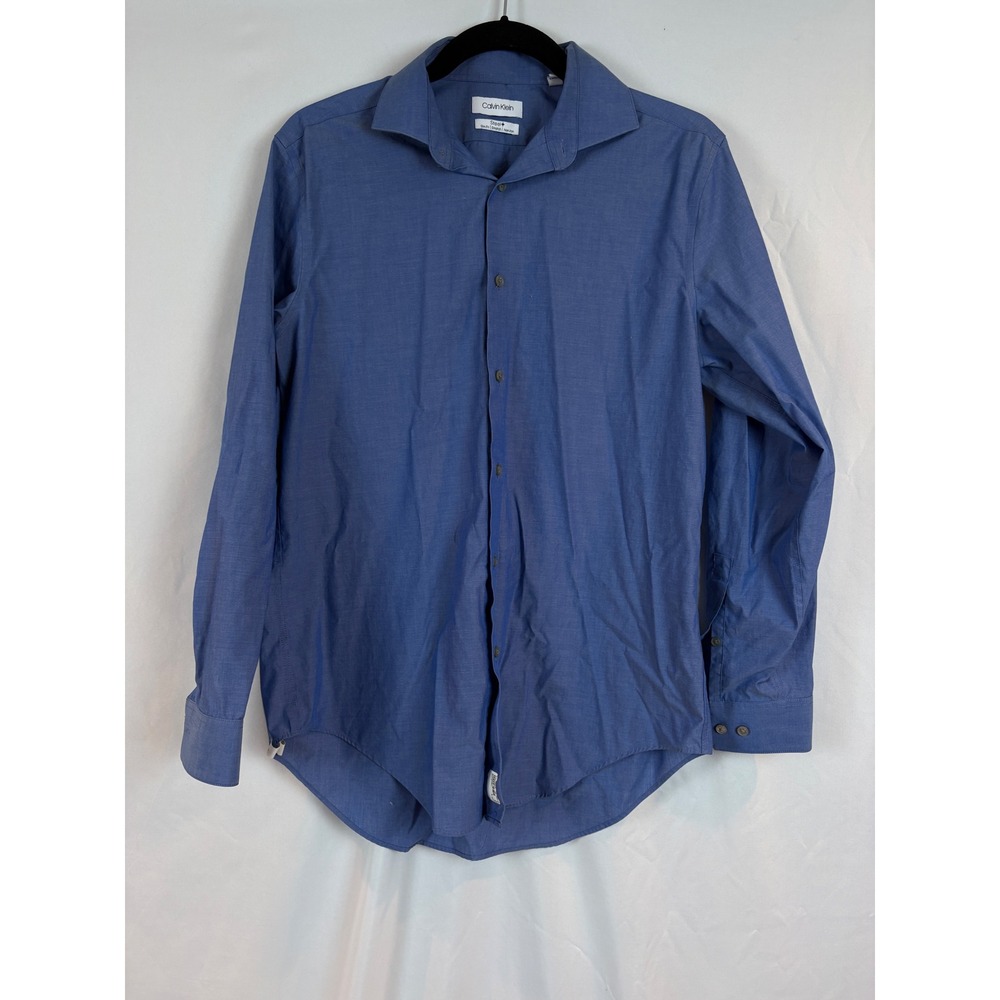 Calvin Klein Mens Steel+ Slim Fit Stretch Non-Iron Dress Shirt Blue Long Sleeve